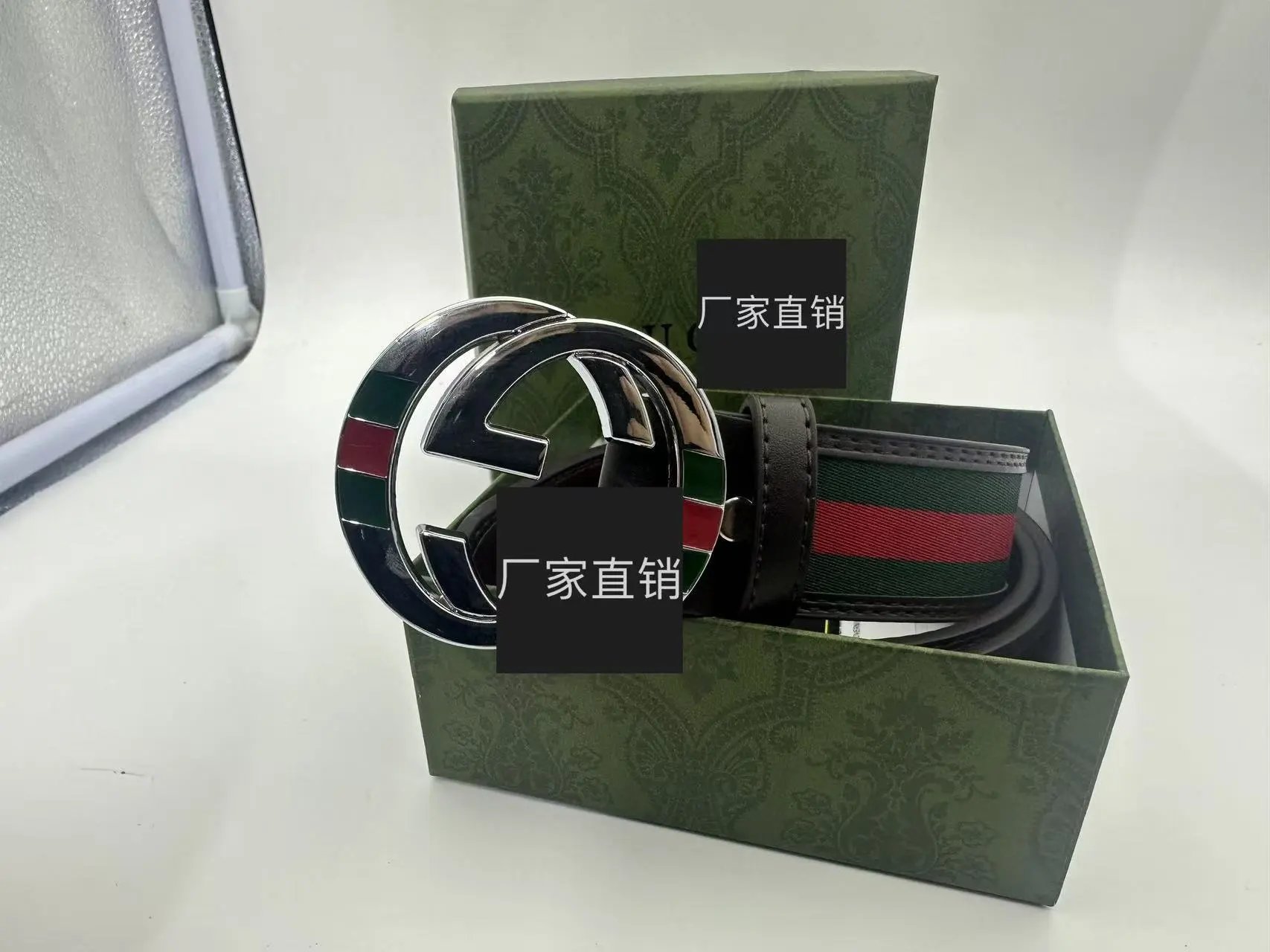 Gucci Belts GG buckle striped web belt — Curry cloth silver buckle