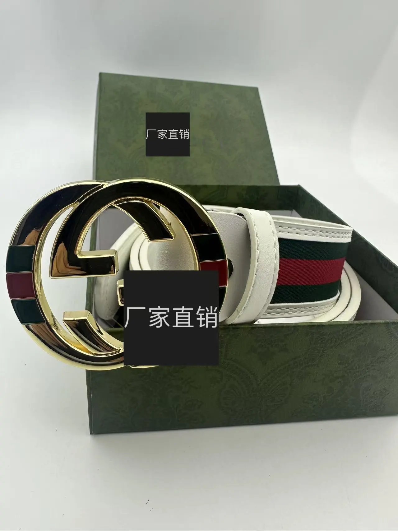 Gucci Belts GG buckle striped web belt — White cloth gold buckle