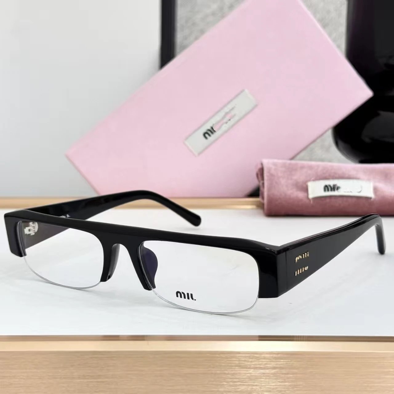Miu Miu Rectangle Acetate Sunglasses Black Clear (MUB07SF)