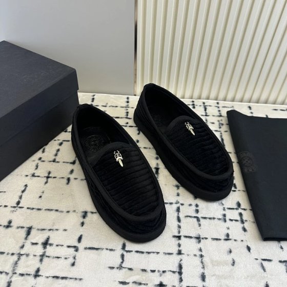Cross-border Custom Chrome Hearts Style Black Corduroy Sword Loafers with Penny Strap