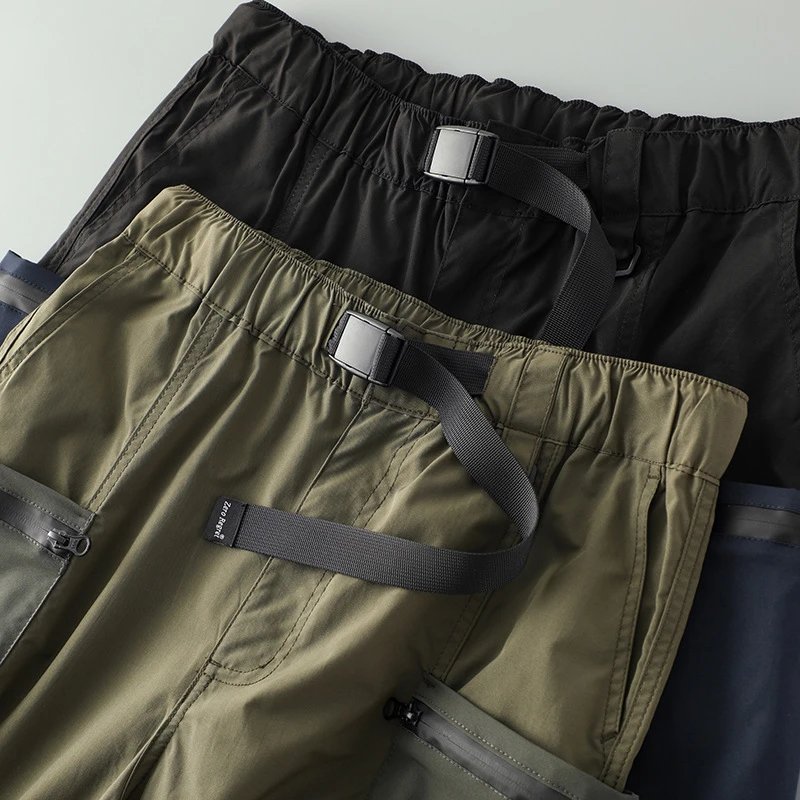 Design Cargo Shorts with Zippered Pockets and Belt Loop in Army Green - 6
