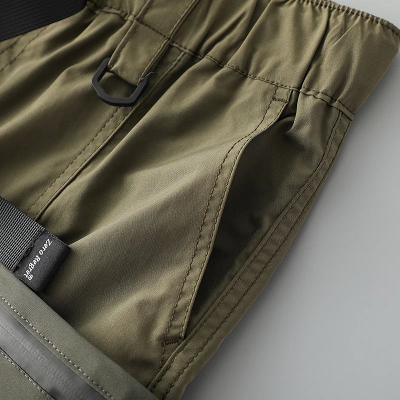 Design Cargo Shorts with Zippered Pockets and Belt Loop in Army Green - 11