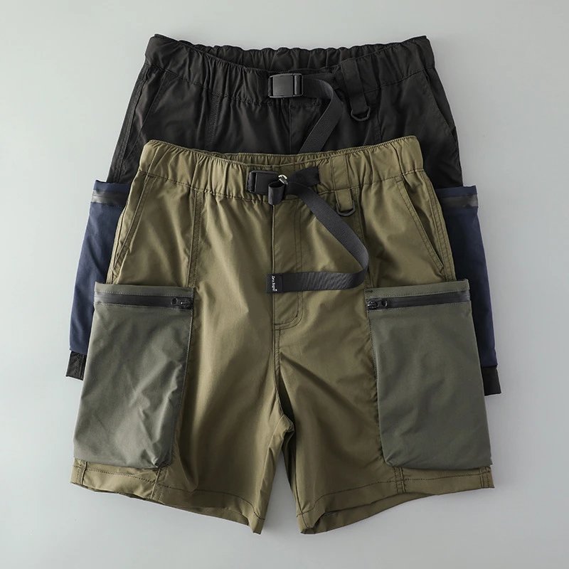 Design Cargo Shorts with Zippered Pockets and Belt Loop in Army Green - 4