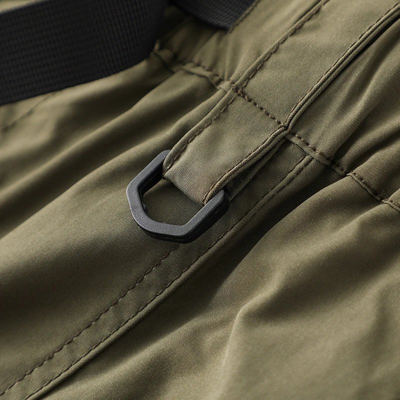Design Cargo Shorts with Zippered Pockets and Belt Loop in Army Green - 15