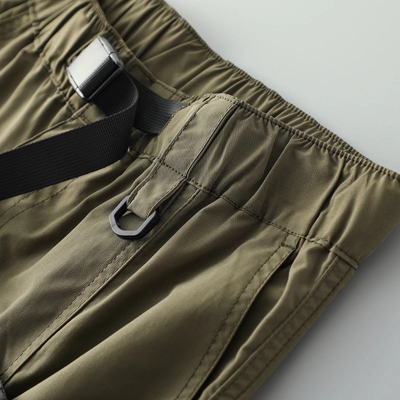 Design Cargo Shorts with Zippered Pockets and Belt Loop in Army Green - 13