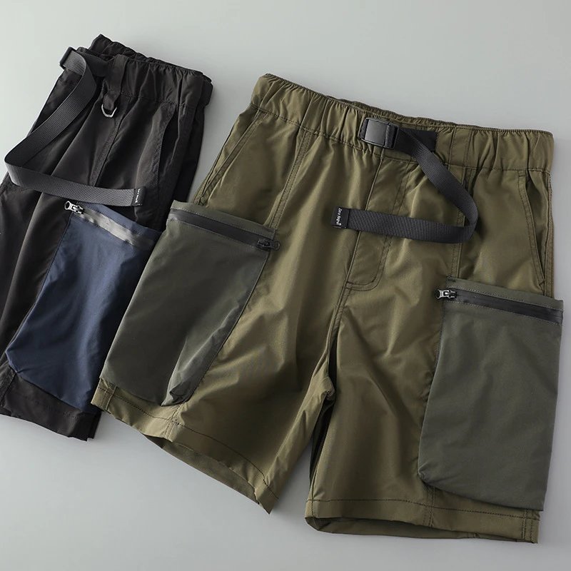 Design Cargo Shorts with Zippered Pockets and Belt Loop in Army Green - 5