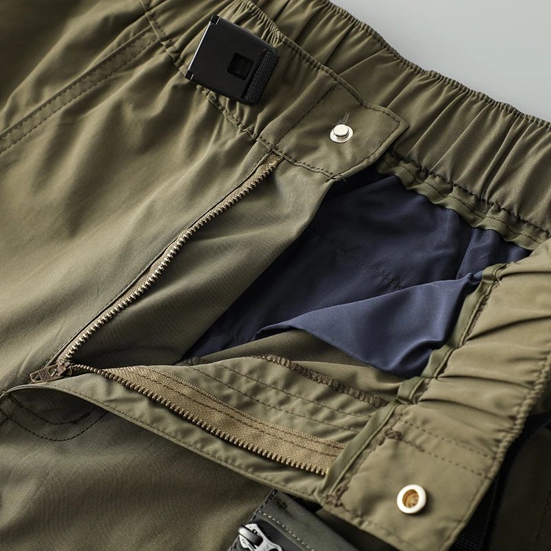 Design Cargo Shorts with Zippered Pockets and Belt Loop in Army Green - 14