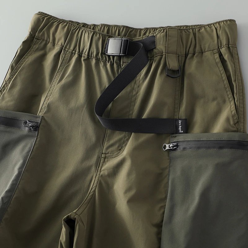 Design Cargo Shorts with Zippered Pockets and Belt Loop in Army Green - 8