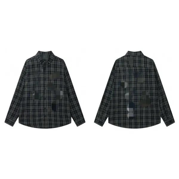 Design Plaid Shirt with Pixelated Print Black Multicolor Shirt - 1