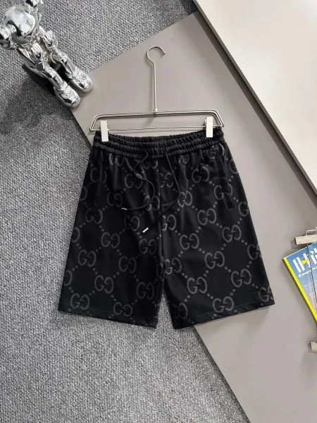 Gucci GG Monogram Print Black Drawstring Waist Shorts - 1