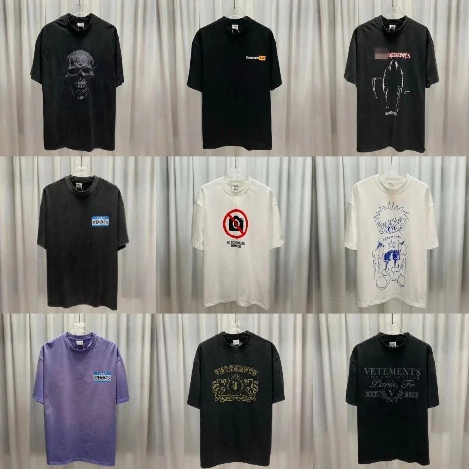 Wholesale Collection VTM European and American Trendy Brand Retro Washed Letter Embroidery OS Male and Female Couple Loose Short sleeved T-shirt