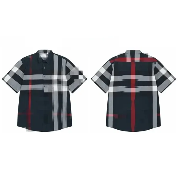 Burberry Check Print Short-Sleeve Shirt Navy Red Gray - 1