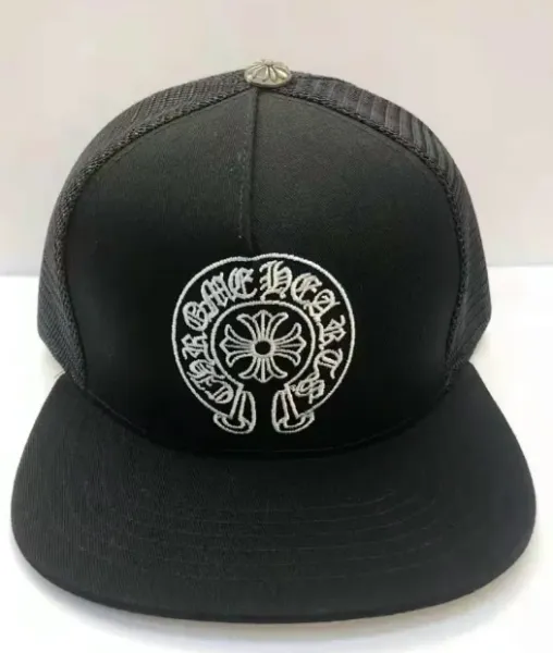 Chrome Hearts Logo Embroidered Black Mesh Back Trucker Cap - 1