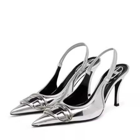 Unbranded High Heels Silver pointed-toe slingback stiletto with metal buckle detail image 1