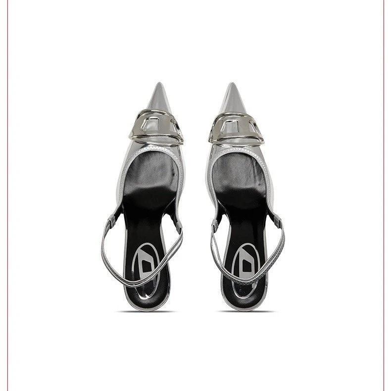 Unbranded High Heels Silver pointed-toe slingback stiletto with metal buckle detail image 4