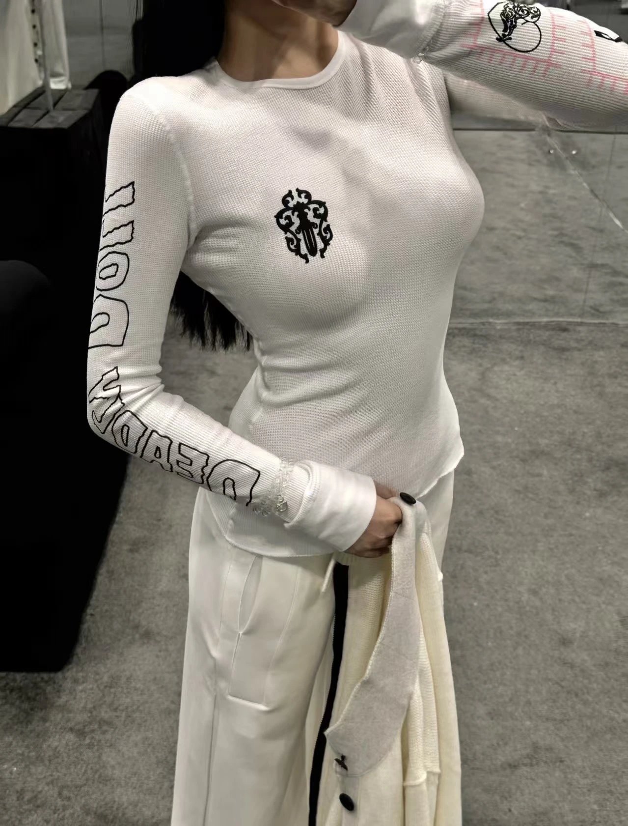Chrome Hearts Long Sleeve Tee White Graphic Print Top - 8