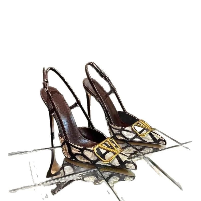 Unbranded High Heels Pointed-Toe Slingback Stiletto with Geometric Buckle image 5