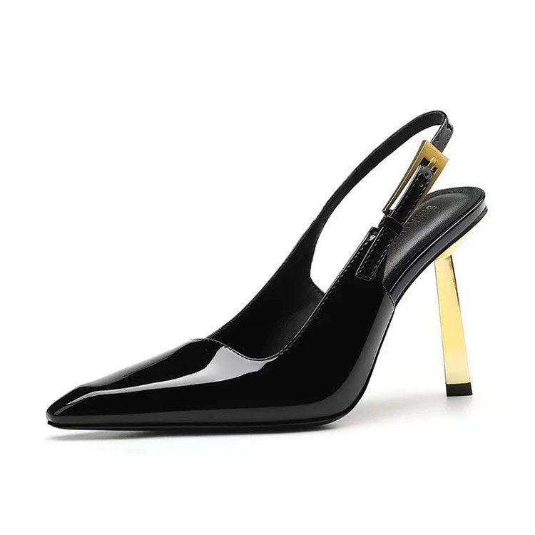 Unbranded High Heels Patent Slingback Pointed-Toe Gold Stiletto Heel image 1