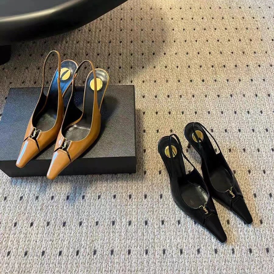 Saint Laurent High Heels Pointed-Toe Slingback with Gold YSL Logo image 3
