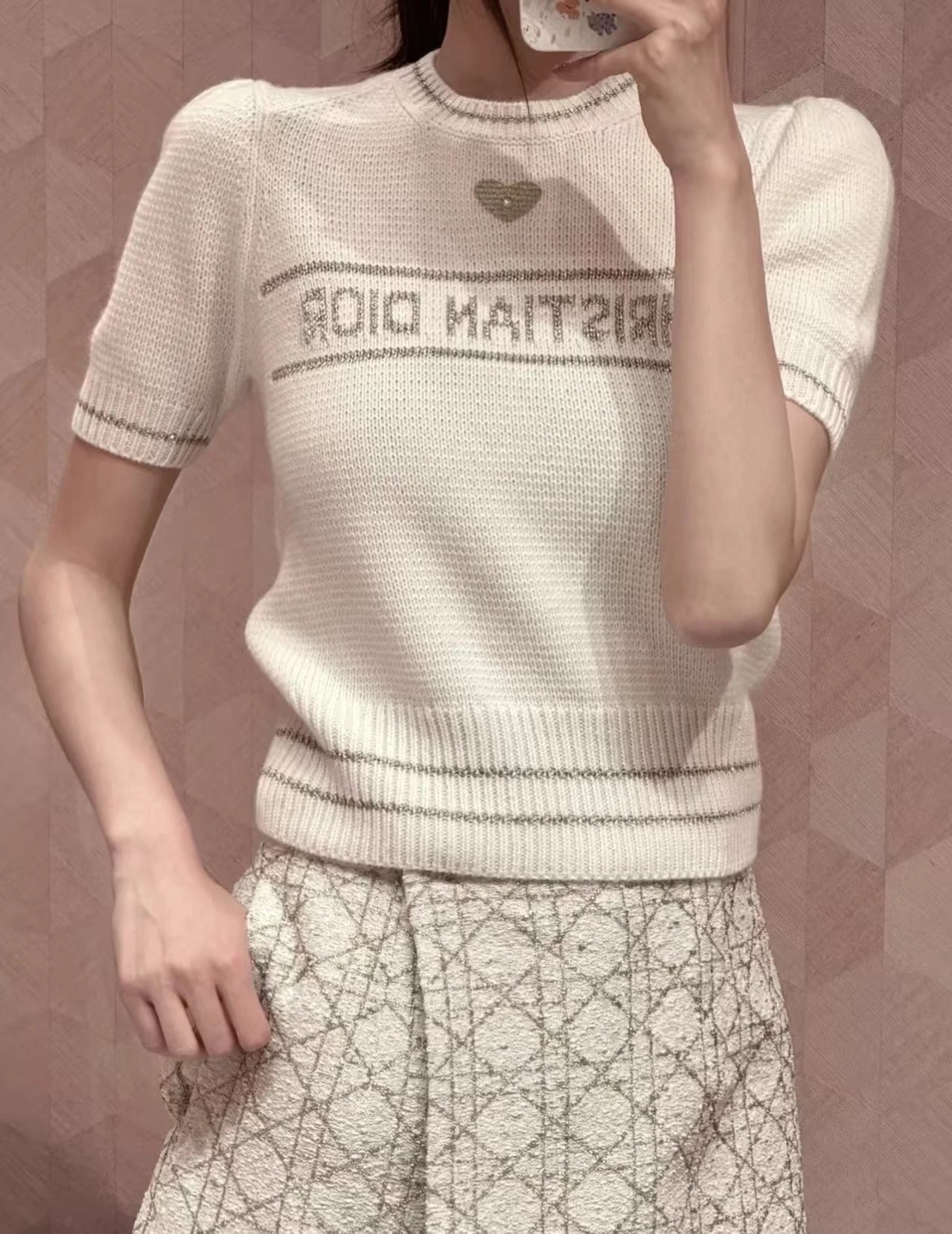Dior Kids Logo Knit Sweater in Pink and White - 12