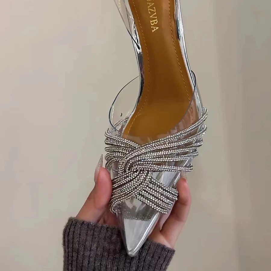 Aquazzura High Heels Transparent Slingback Rhinestone Bow Stiletto image 2