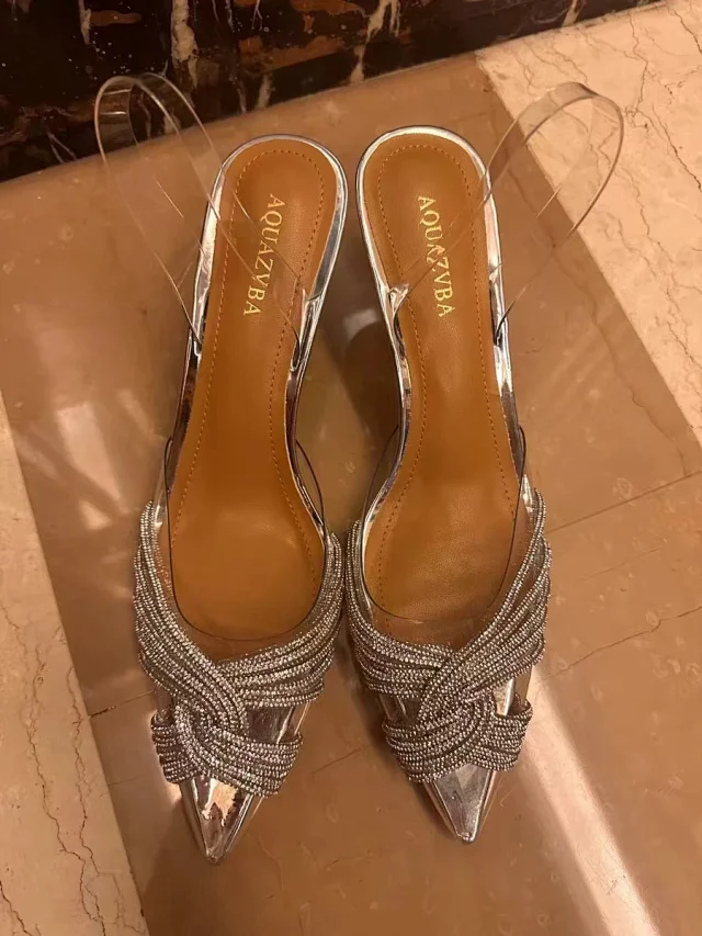 Aquazzura High Heels Transparent Slingback Rhinestone Bow Stiletto product detail image 3