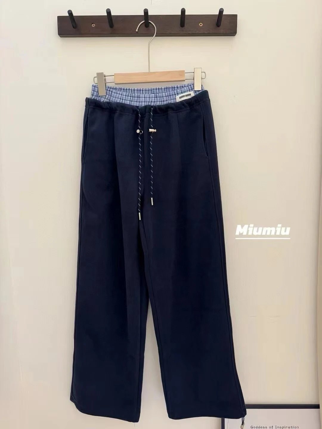 MMY Checkered Waistband Sweatpants Gray and Navy - 3