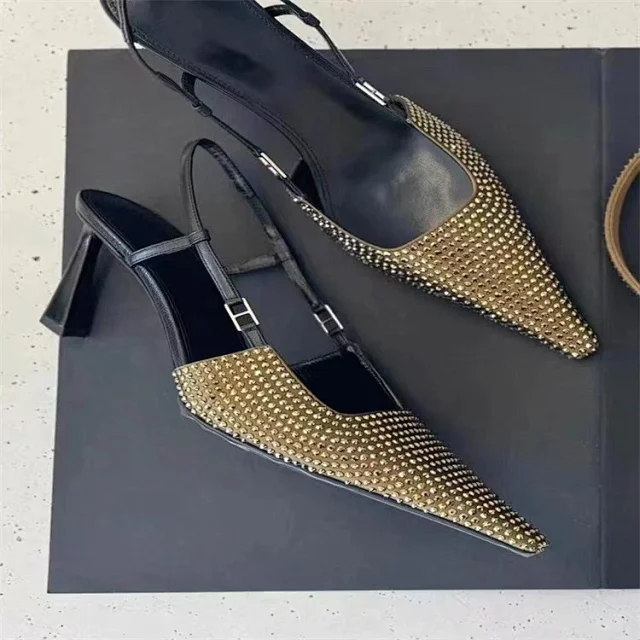 Unbranded High Heels Rhinestone Pointed-Toe Slingback Pumps product detail image 3