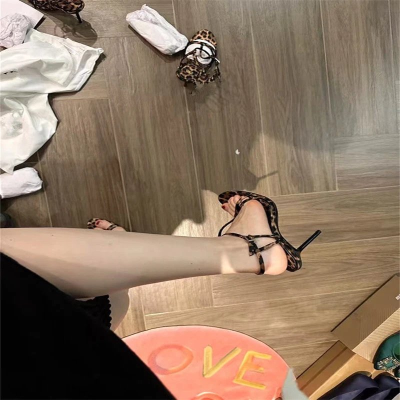 Christian Louboutin Leopard Print T-Strap Stiletto Sandals - 9