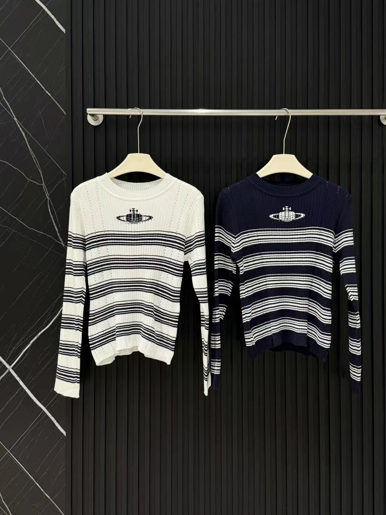 Vivienne Westwood Orb Stripe Cropped Knit Sweater Navy - 3
