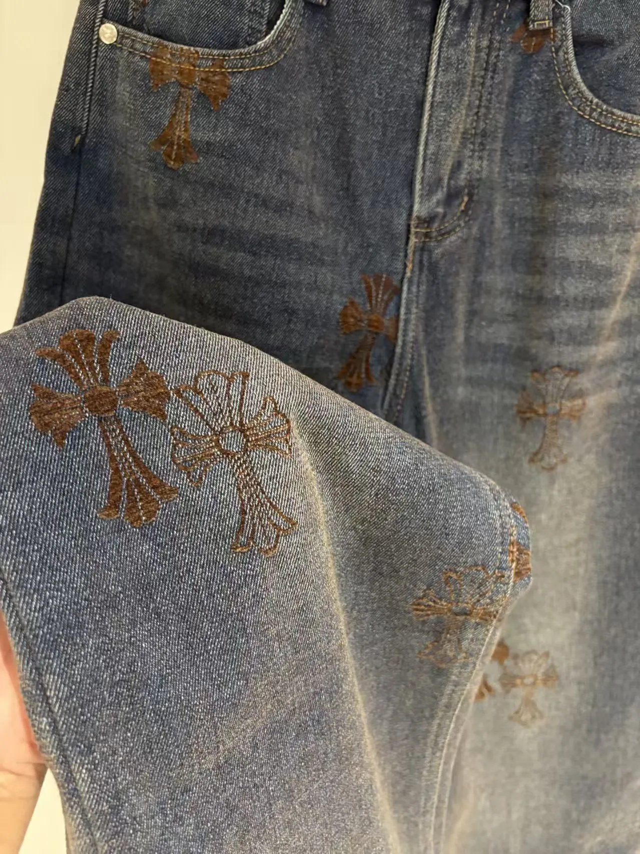 Gallery Dept. Embroidered Cross Motif Wide-Leg Jeans Blue - 8