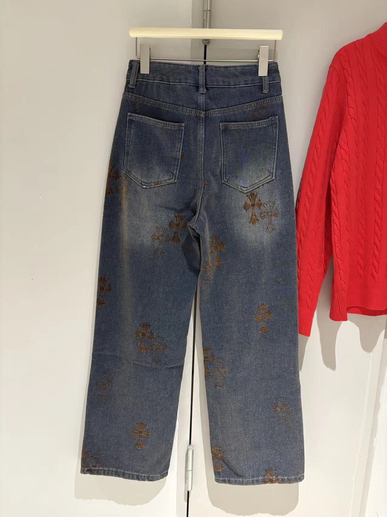 Gallery Dept. Embroidered Cross Motif Wide-Leg Jeans Blue - 10