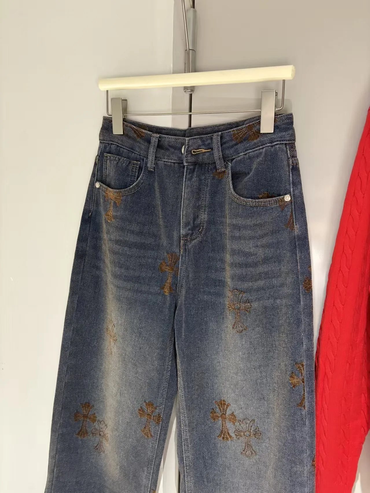 Gallery Dept. Embroidered Cross Motif Wide-Leg Jeans Blue - 12