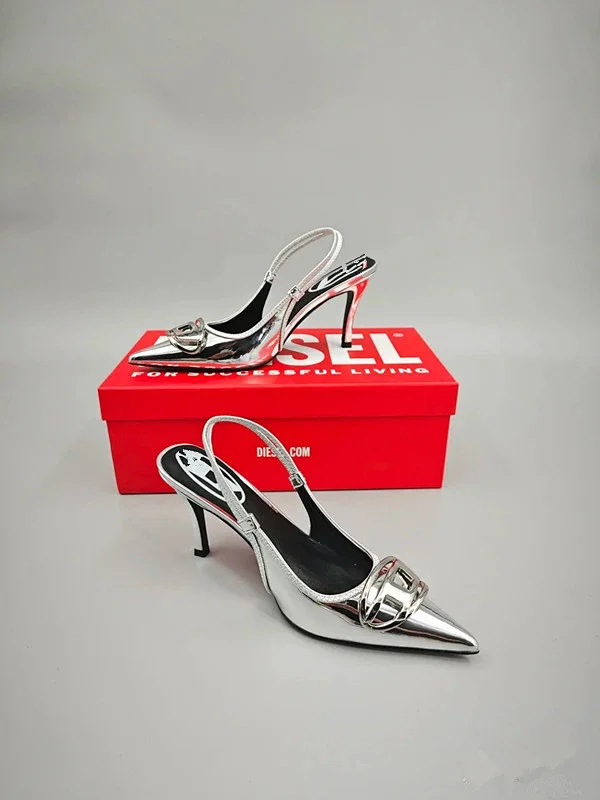 Unbranded High Heels Silver pointed-toe slingback stiletto with metal buckle detail product detail image 7