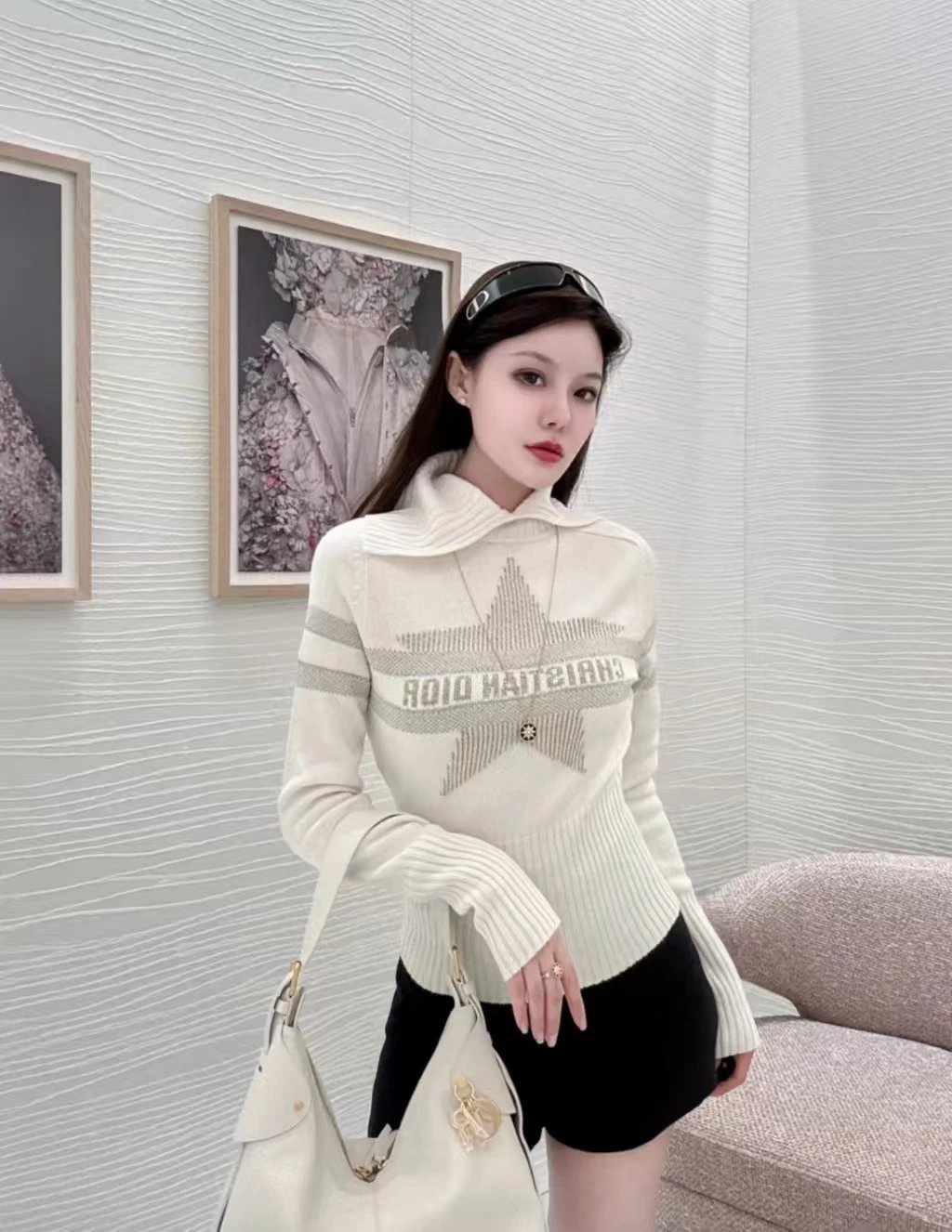 Dior Oblique Star Knit Sweater White - 6