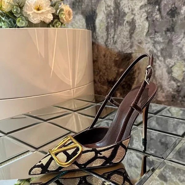 Unbranded High Heels Pointed-Toe Slingback Stiletto with Geometric Buckle image 4