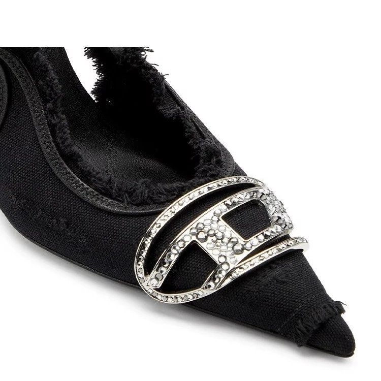 Gucci High Heels Frayed Denim Crystal Double G Slingback Pumps image 4