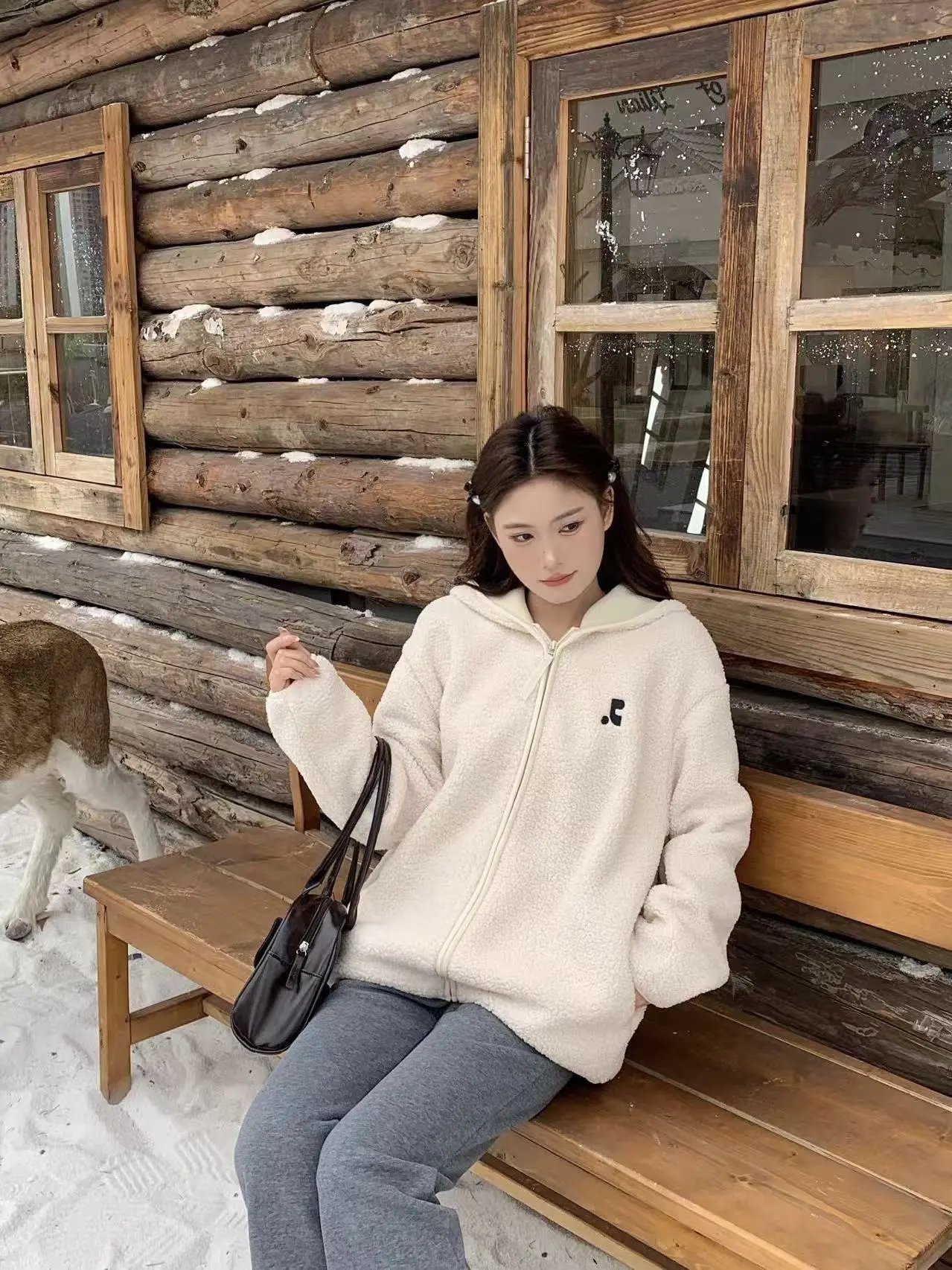 GRA Fleece Hoodie Beige Outerwear - 23