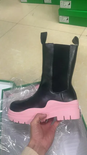 Balenciaga Triple S Chelsea Boots Pink Sole Black Leather Boots - 1