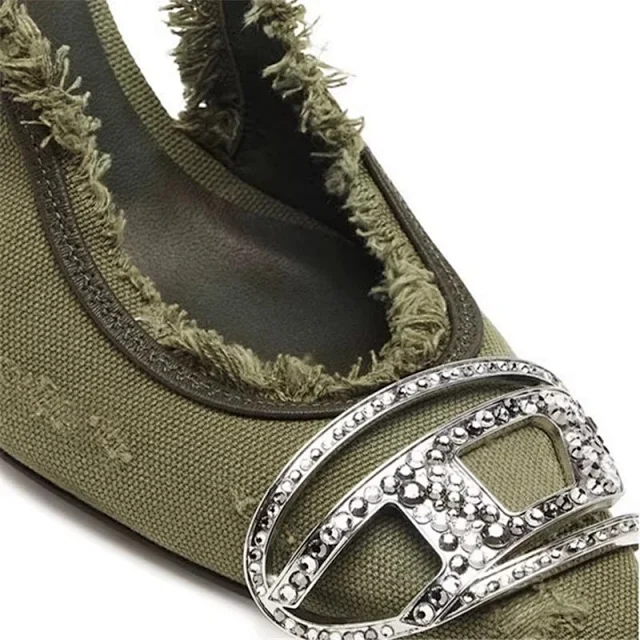 Gucci High Heels Frayed Denim Crystal Double G Slingback Pumps product detail image 8
