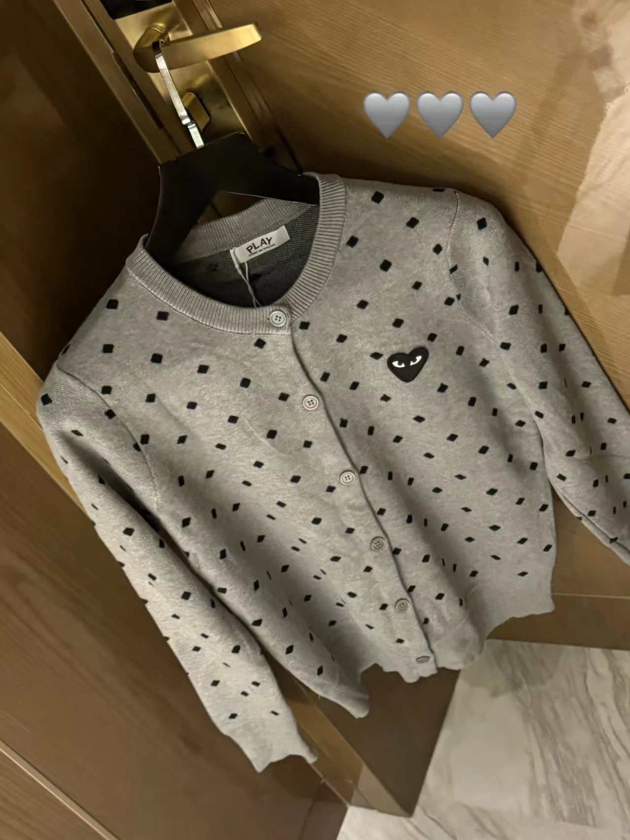 Comme des Garçons Play Polka Dot Cardigan with Red Heart Patch Black - 3