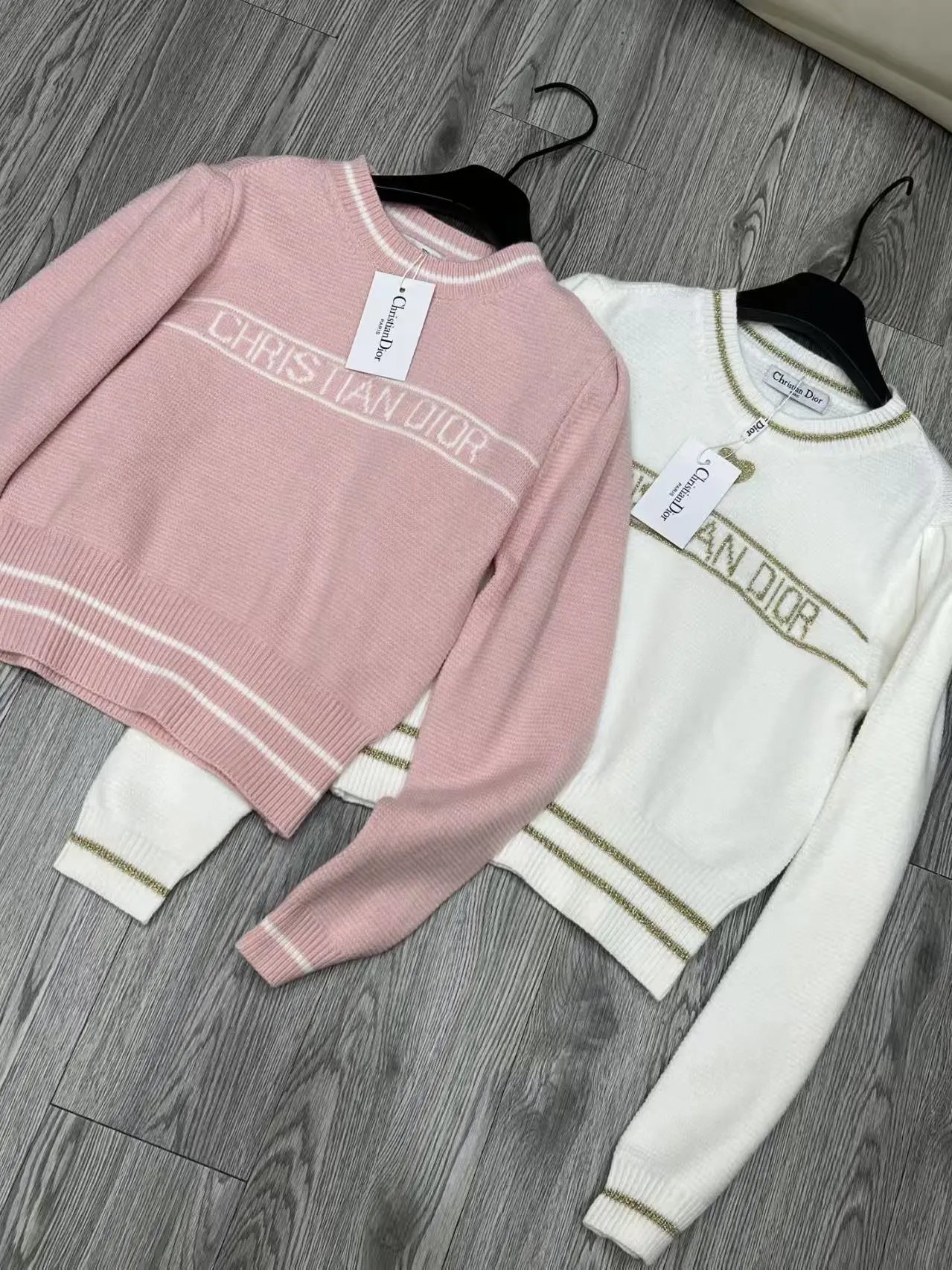 Dior Kids Logo Knit Sweater in Pink and White - 7
