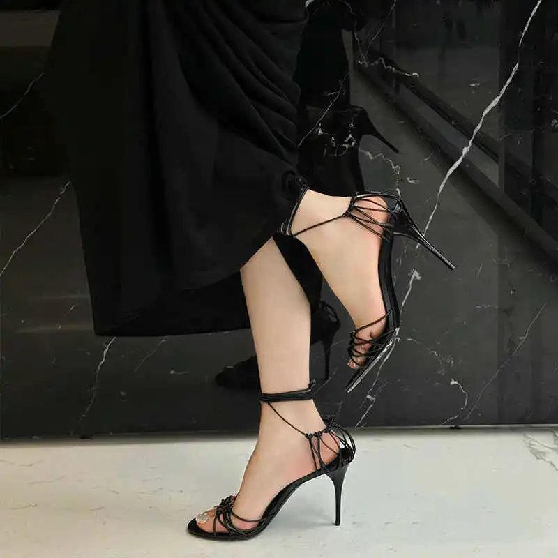 Saint Laurent High Heels Lace-Up Strappy Open-Toe Stiletto Sandals image 3