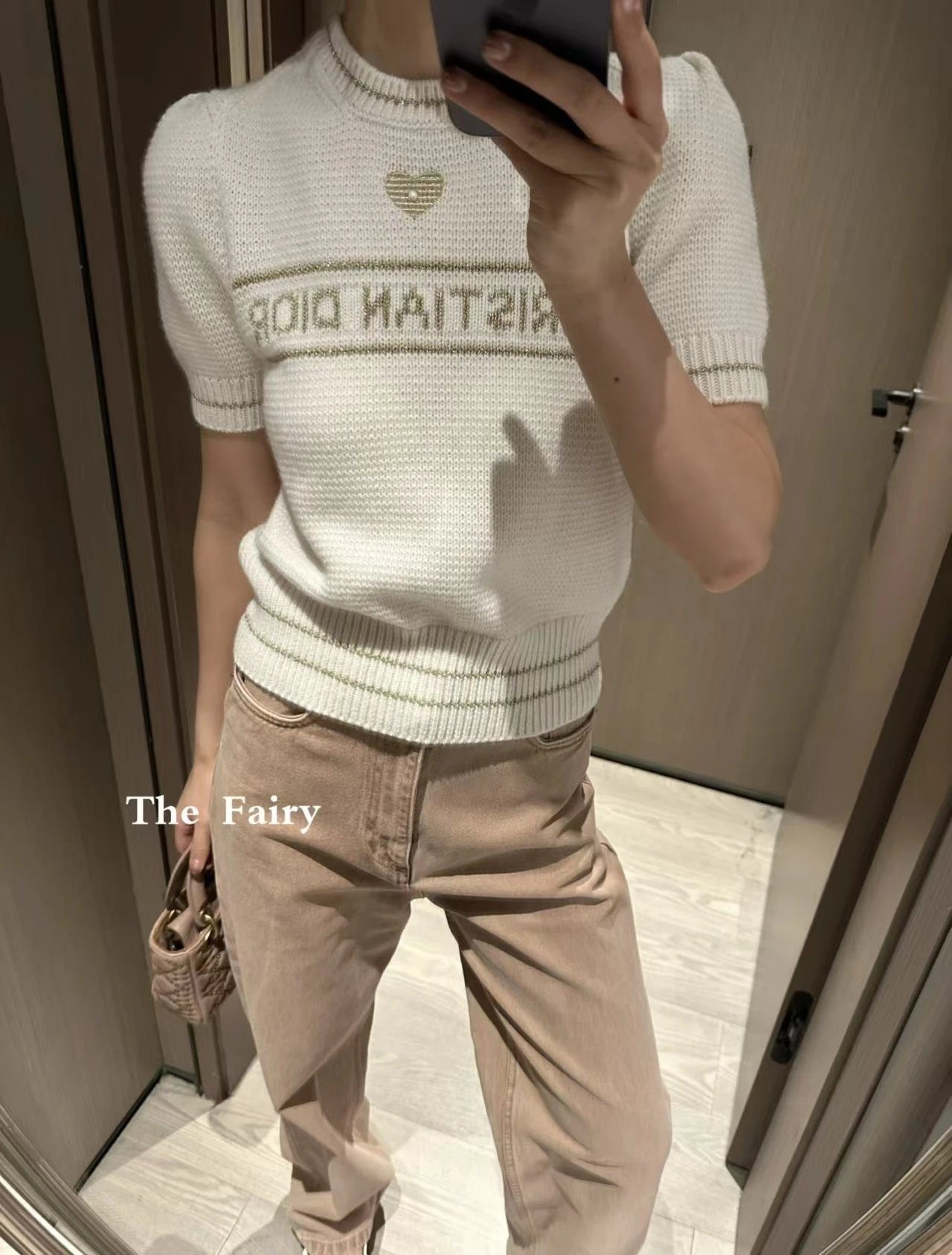 Dior Kids Logo Knit Sweater in Pink and White - 15