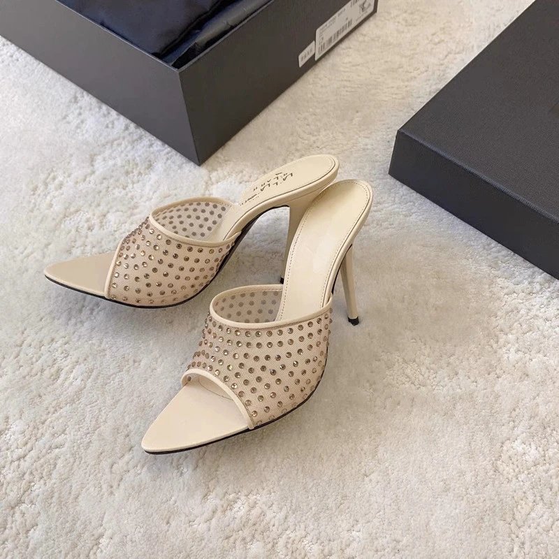 Unbranded High Heels Rhinestone Mesh Open-Toe Stiletto Mules image 4