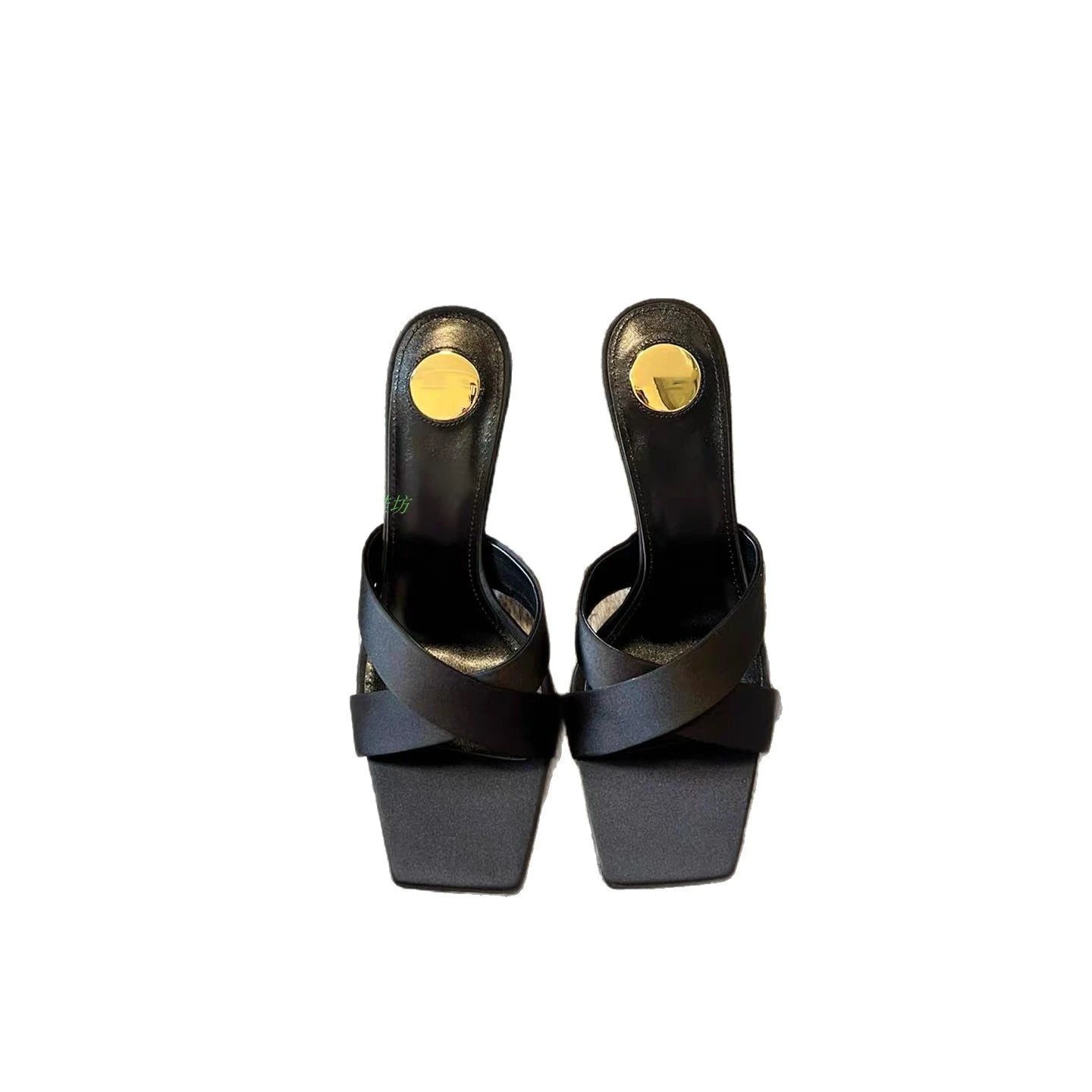 Saint Laurent High Heels Cross-Strap Open-Toe Mule with YSL Logo Heel image 5