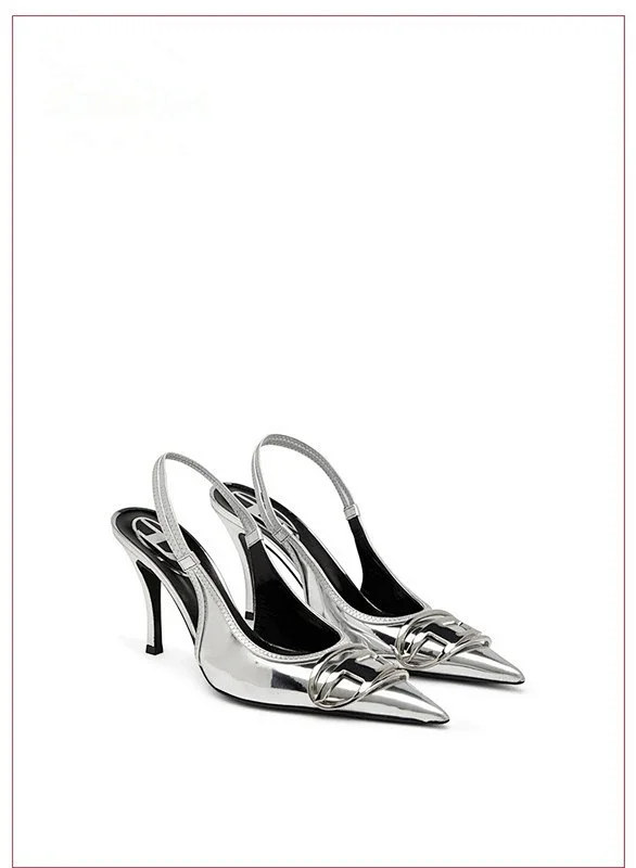 Unbranded High Heels Silver pointed-toe slingback stiletto with metal buckle detail product detail image 8