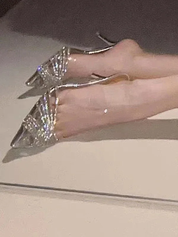 Aquazzura High Heels Transparent Slingback Rhinestone Bow Stiletto product detail image 10