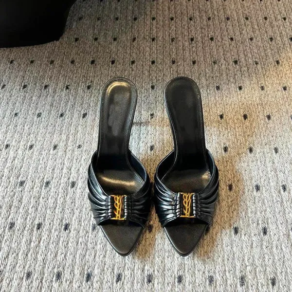 Saint Laurent Tribute Mule Black Leather Heels - 2