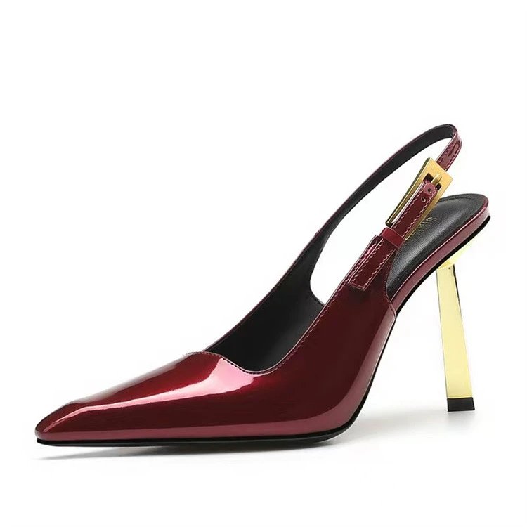 Unbranded High Heels Patent Slingback Pointed-Toe Gold Stiletto Heel image 3
